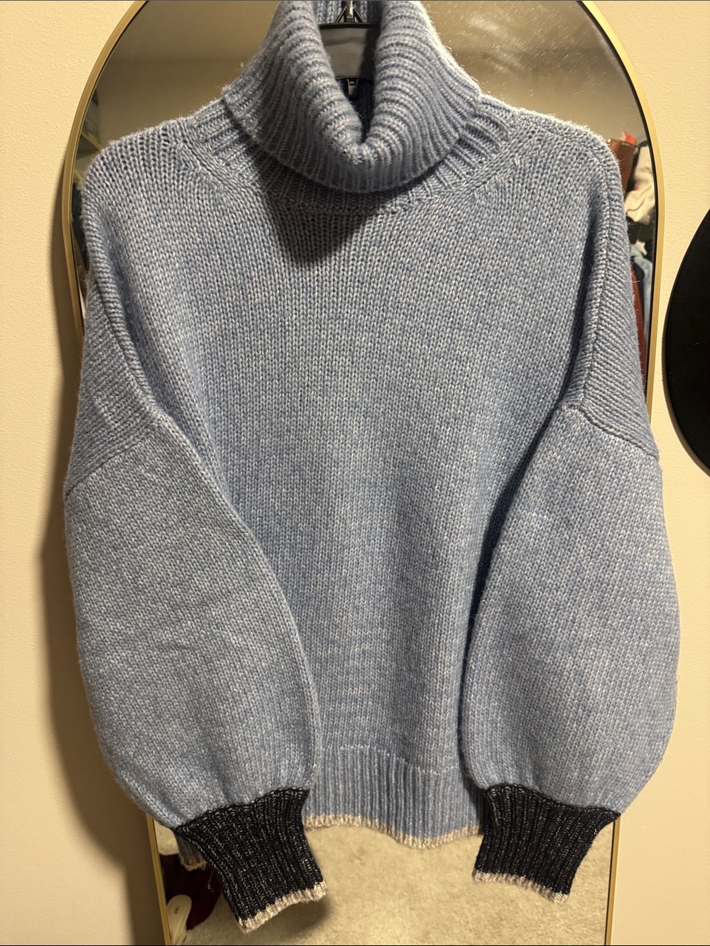 La Ligne Blue Oversized Turtleneck Sweater Contrast Cuffs